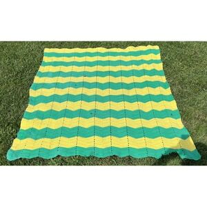 Vintage Handmade Crochet Zig Zag Afghan Blanket Throw Lap Blanket 1970s Retro De